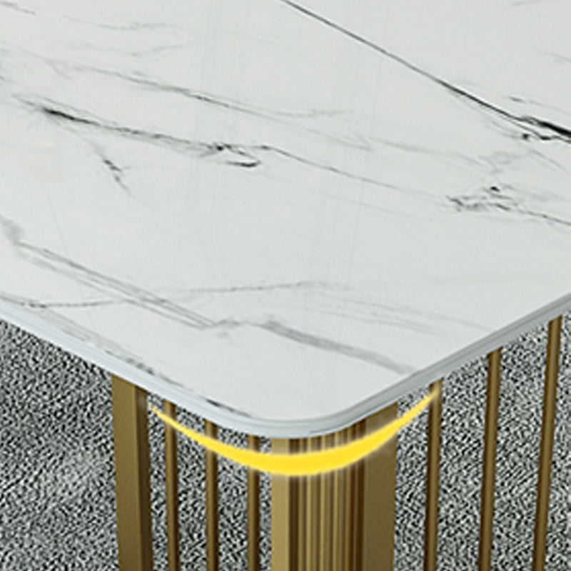 Rectangle Double Pedestal Table Modern Dining Table with Metal Base