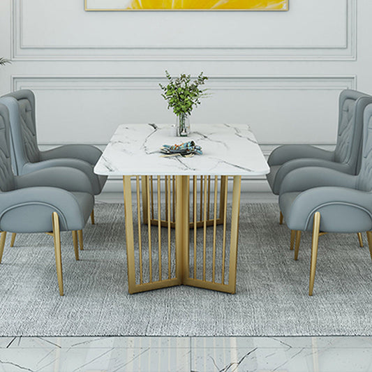 Mesa de pedestal doble rectángulo mesa de comedor moderna con base de metal