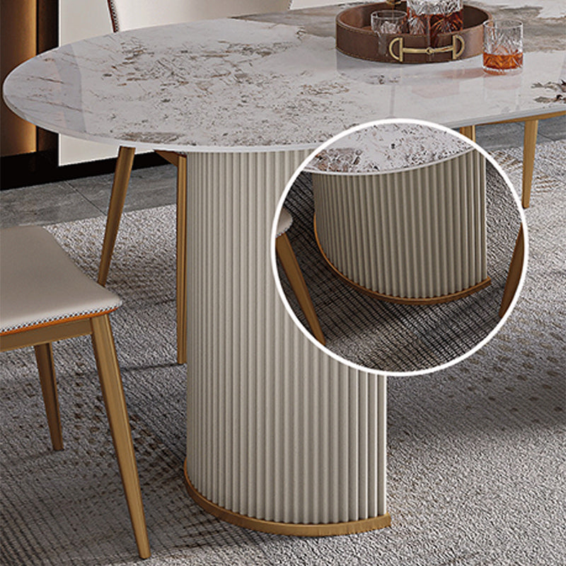 Contemporary Dining Table Stainless Steel Base Oval Double Pedestal Table for Home