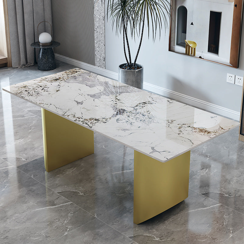 Traditional Luxury Double Pedestal Table Rectangle Dining Table with Metal Base Pandora & Gold Without Chairs Clearhalo 'Dining Tables & Seating' 'Dining Tables' 'dining_table' 'furn' 'furn_dining_table' 'Furniture' 'Kitchen & Dining Furniture' 6137322