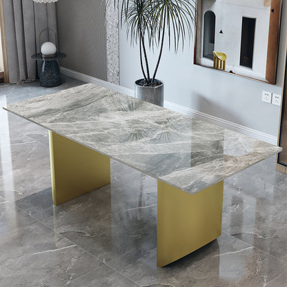 Traditional Luxury Double Pedestal Table Rectangle Dining Table with Metal Base Grey Without Chairs Clearhalo 'Dining Tables & Seating' 'Dining Tables' 'dining_table' 'furn' 'furn_dining_table' 'Furniture' 'Kitchen & Dining Furniture' 6137323