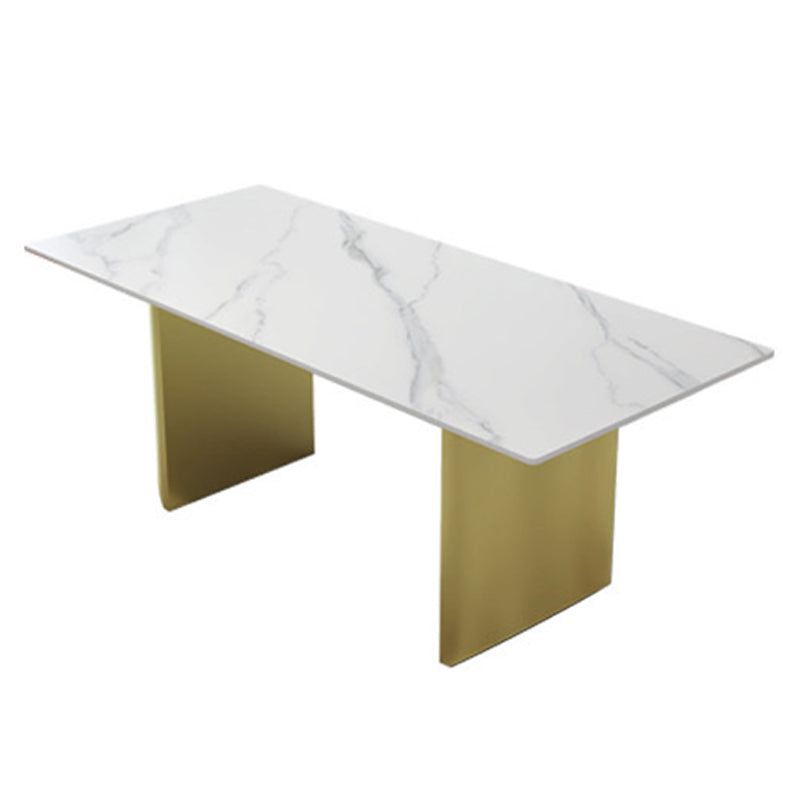 Traditional Luxury Double Pedestal Table Rectangle Dining Table with Metal Base White Without Chairs Clearhalo 'Dining Tables & Seating' 'Dining Tables' 'dining_table' 'furn' 'furn_dining_table' 'Furniture' 'Kitchen & Dining Furniture' 6137324