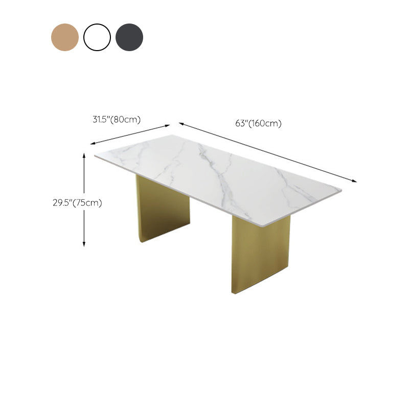 Traditional Luxury Double Pedestal Table Rectangle Dining Table with Metal Base Clearhalo 'Dining Tables & Seating' 'Dining Tables' 'dining_table' 'furn' 'furn_dining_table' 'Furniture' 'Kitchen & Dining Furniture' 6137331