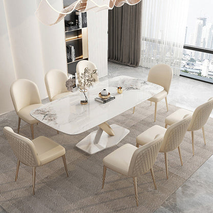 Mesa de pedestal rectangular mesa de comedor moderna con base de acero inoxidable