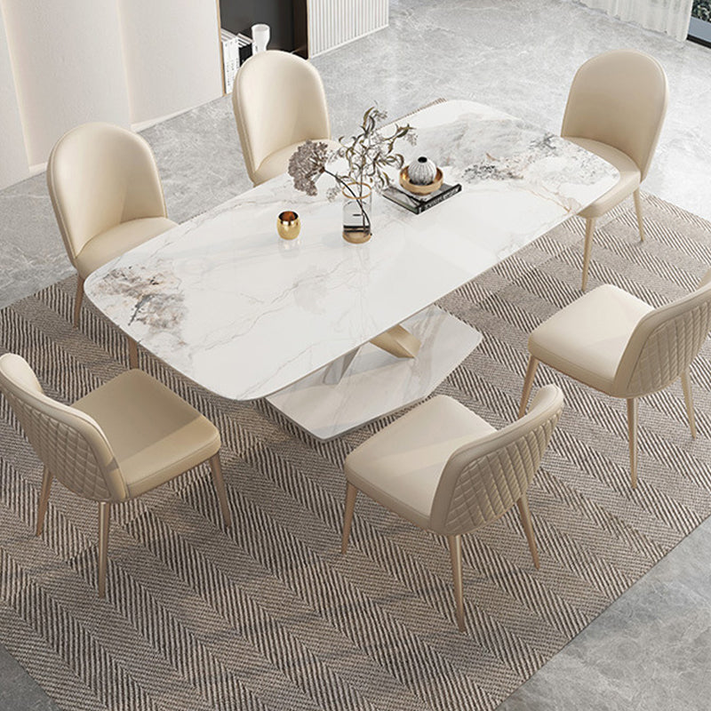 Mesa de pedestal rectangular mesa de comedor moderna con base de acero inoxidable