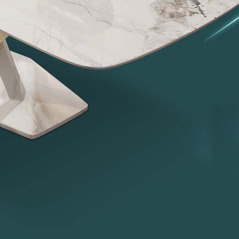 Mesa de pedestal rectangular mesa de comedor moderna con base de acero inoxidable