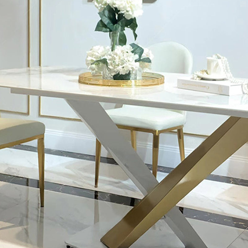 Mesa de pedestal rectangular mesa de comedor moderna con base de acero inoxidable