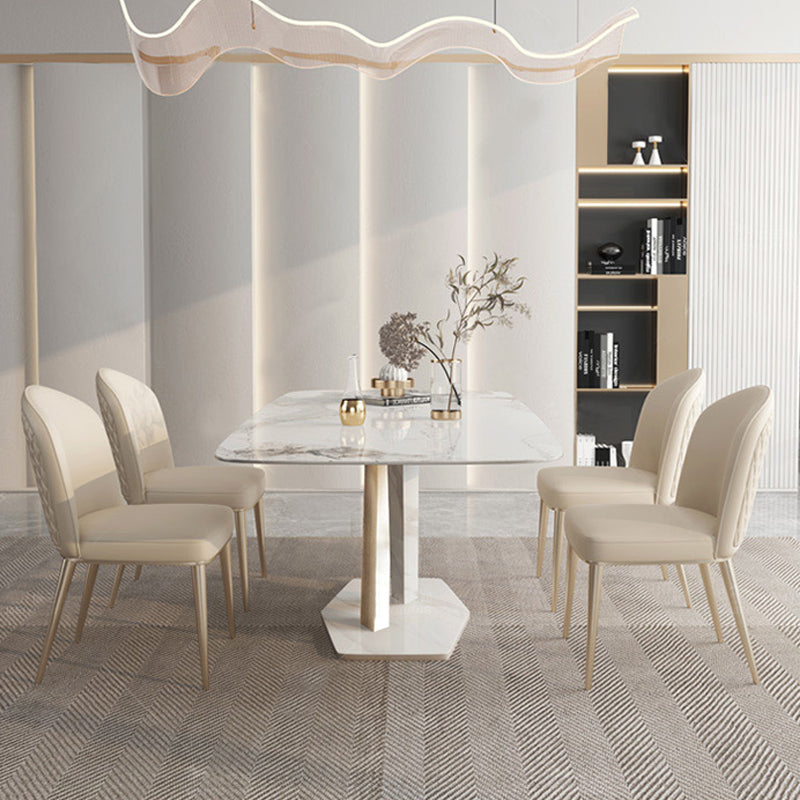 Mesa de pedestal rectangular mesa de comedor moderna con base de acero inoxidable