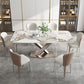 Traditional Luxury Dinner Table Rectangle Pedestal Table with Steel Base 63"L x 35.4"W x 29.5"H Without Chairs Clearhalo 'Dining Tables & Seating' 'Dining Tables' 'dining_table' 'furn' 'furn_dining_table' 'Furniture' 'Kitchen & Dining Furniture' 6137382