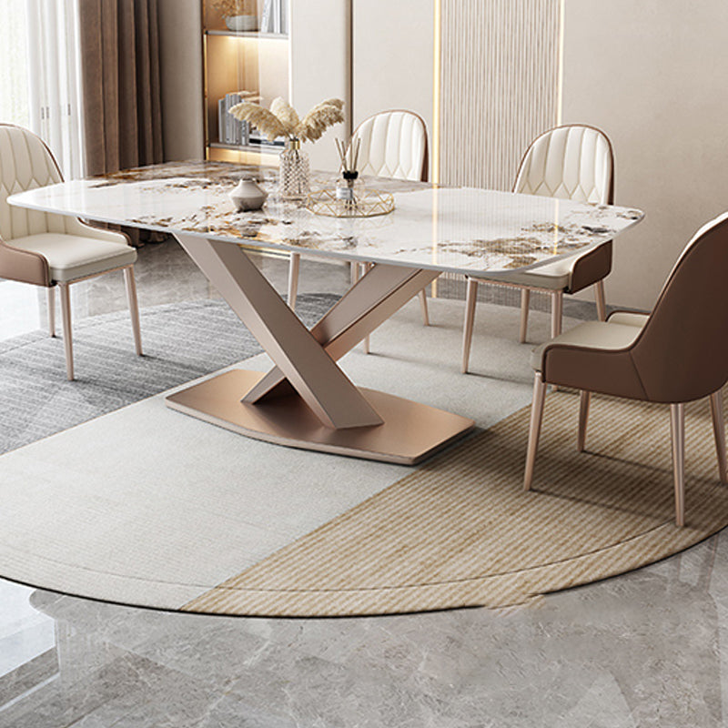 Traditional Luxury Dinner Table Rectangle Pedestal Table with Steel Base Without Chairs Clearhalo 'Dining Tables & Seating' 'Dining Tables' 'dining_table' 'furn' 'furn_dining_table' 'Furniture' 'Kitchen & Dining Furniture' 6137383