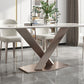 Traditional Luxury Dinner Table Rectangle Pedestal Table with Steel Base Clearhalo 'Dining Tables & Seating' 'Dining Tables' 'dining_table' 'furn' 'furn_dining_table' 'Furniture' 'Kitchen & Dining Furniture' 6137385
