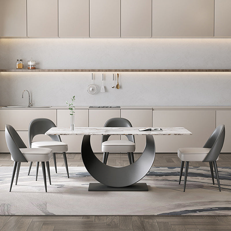 Rectangle Pedestal Table Traditional Luxury Dining Table Stainless Steel Base for Home