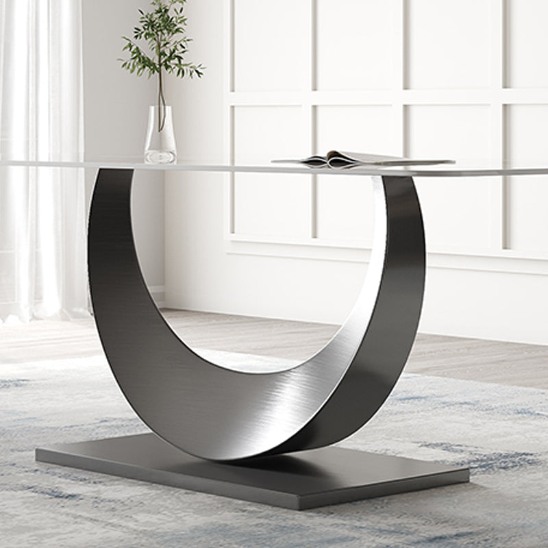 Rectangle Pedestal Table Traditional Luxury Dining Table Stainless Steel Base for Home