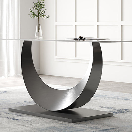 Mesa de pedestal rectangular mesa de comedor de lujo tradicional base de acero inoxidable para el hogar