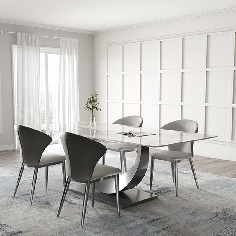 Rectangle Pedestal Table Traditional Luxury Dining Table Stainless Steel Base for Home