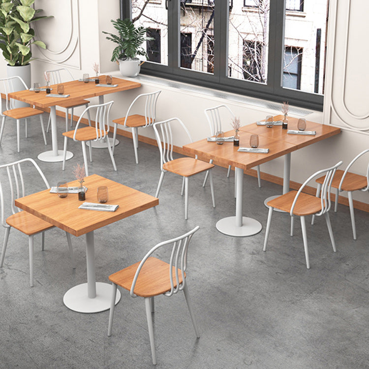 Metal Industrial Square Table Pine Solid Wood Top Table with Pedestal Base