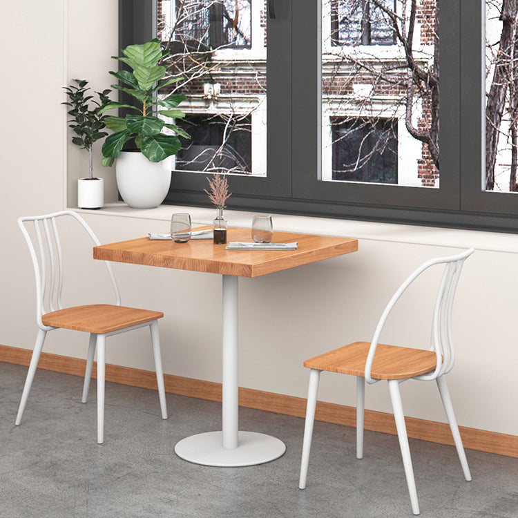 Metal Industrial Square Table Pine Solid Wood Top Table with Pedestal Base