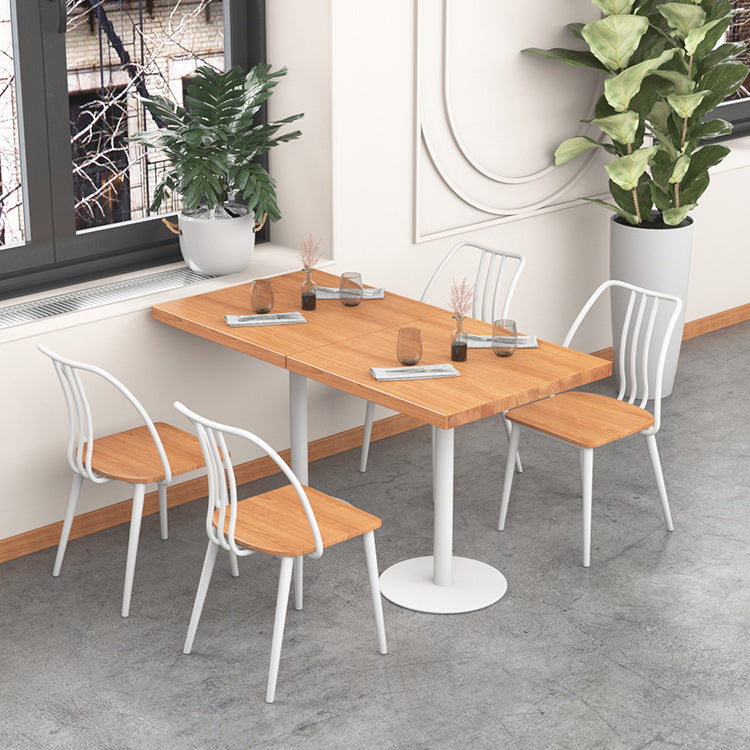 Metal Industrial Square Table Pine Solid Wood Top Table with Pedestal Base