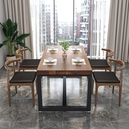 Metal Industrial Rectangle Table Pine Wood Top Indoor Table with Trestle Base 47.2"L x 23.6"W x 29.5"H Without Chairs