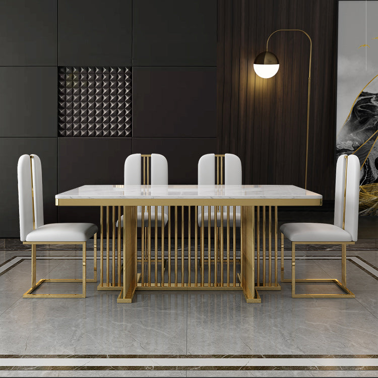 Tavolo da rettangolo di lusso tradizionale tradizionale tavolo da pietra con base piedistallina