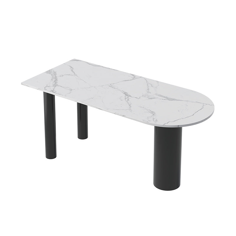 Mesa blanca de piedra sinterizada de forma libre para mesa de lujo de restaurante con 3 patas negras