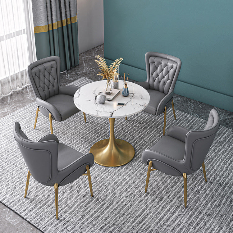 Metal Traditional Luxury Round Table Sintered Stone Table with Tulip Base for Home 27.6"L x 27.6"W x 29.5"H Without Chairs Clearhalo 'Dining Tables & Seating' 'Dining Tables' 'dining_table' 'furn' 'furn_dining_table' 'Furniture' 'Kitchen & Dining Furniture' 6137612