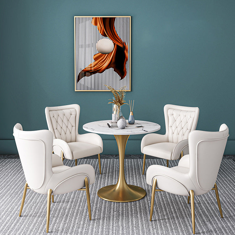 Metal Traditional Luxury Round Table Sintered Stone Table with Tulip Base for Home Clearhalo 'Dining Tables & Seating' 'Dining Tables' 'dining_table' 'furn' 'furn_dining_table' 'Furniture' 'Kitchen & Dining Furniture' 6137615