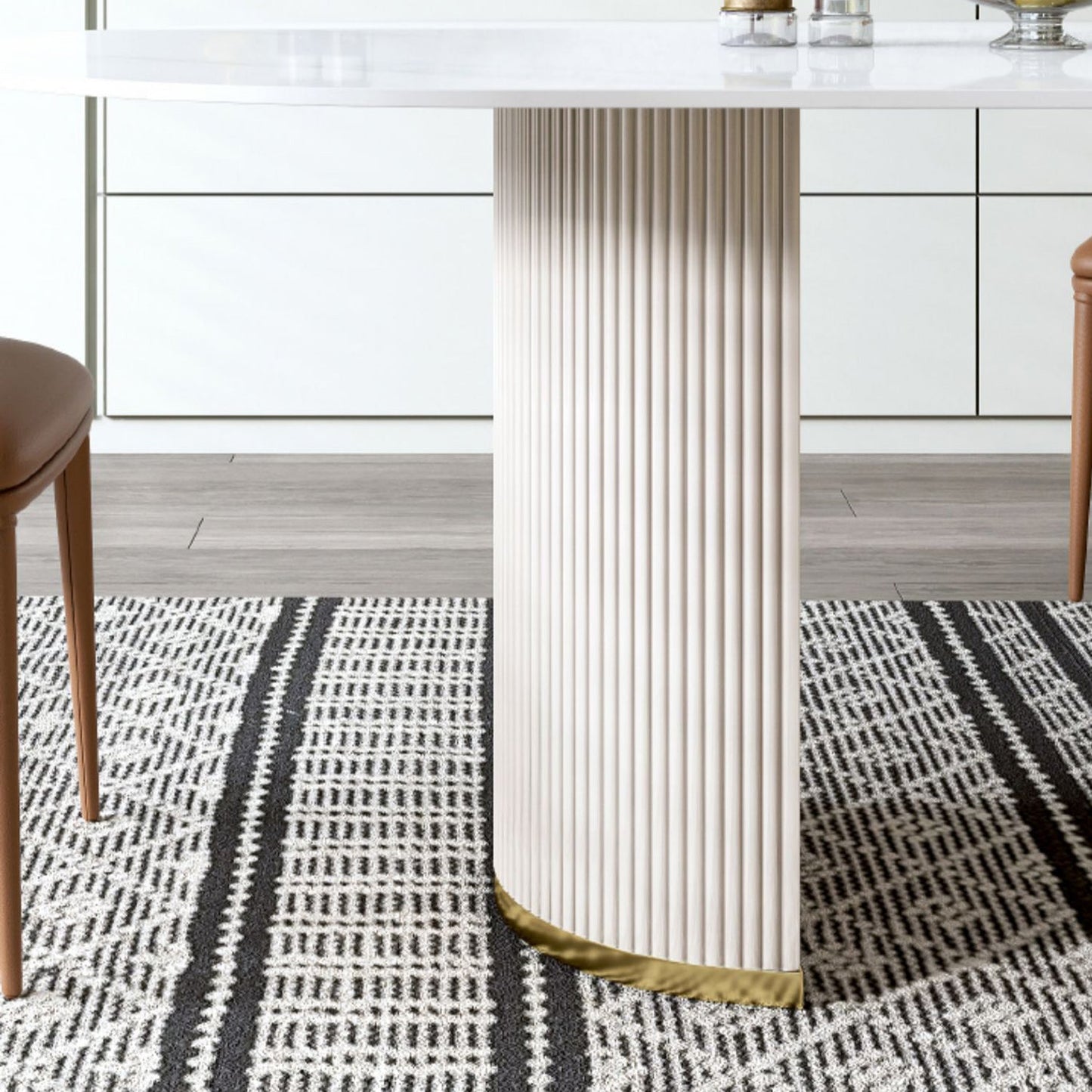 Table à manger en pierre moderne table ovale avec base de traîneau en blanc