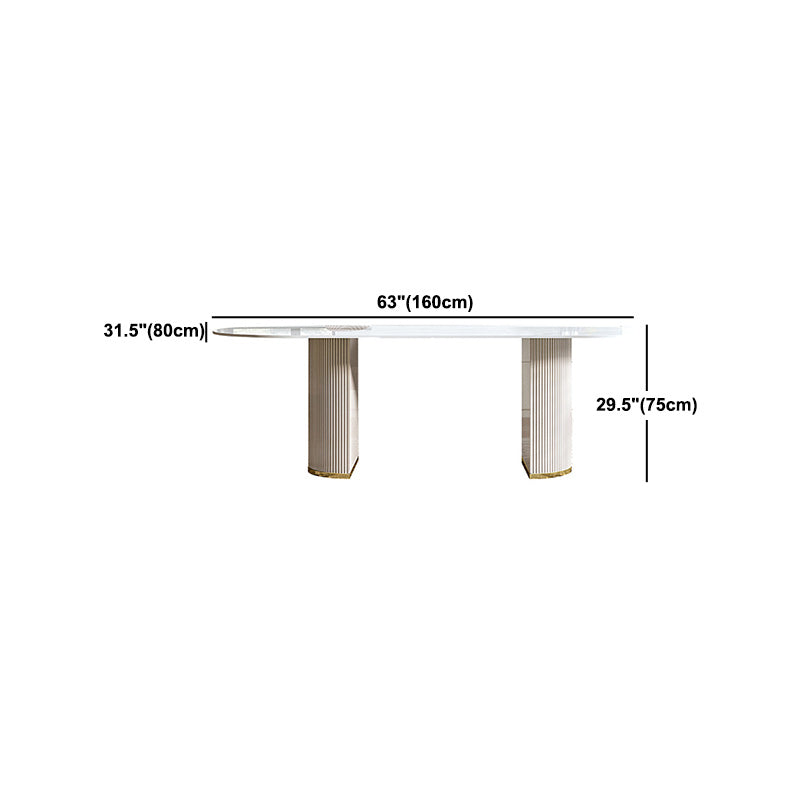 Table à manger en pierre moderne table ovale avec base de traîneau en blanc
