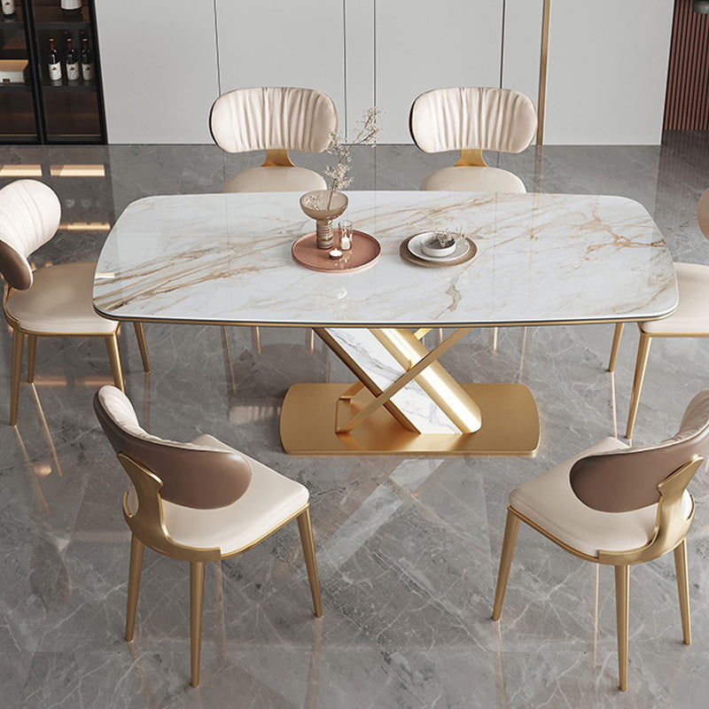 Mesa de comedor de piedra rectangular mesa de lujo tradicional con base de pedestal