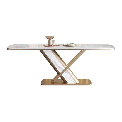 Mesa de comedor de piedra rectangular mesa de lujo tradicional con base de pedestal