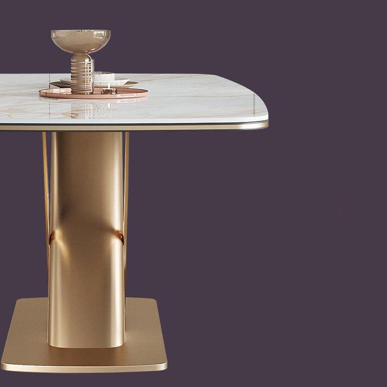 Mesa de comedor de piedra rectangular mesa de lujo tradicional con base de pedestal