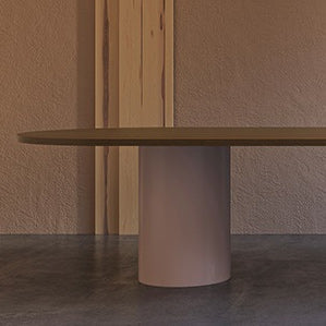Mesa de cocina moderna de madera de pino para mesa de comedor ovalado de restaurante con pedestal doble