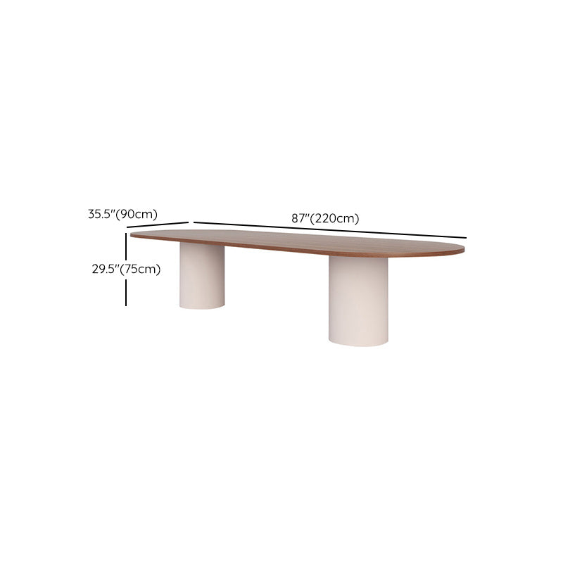 Mesa de cocina moderna de madera de pino para mesa de comedor ovalado de restaurante con pedestal doble