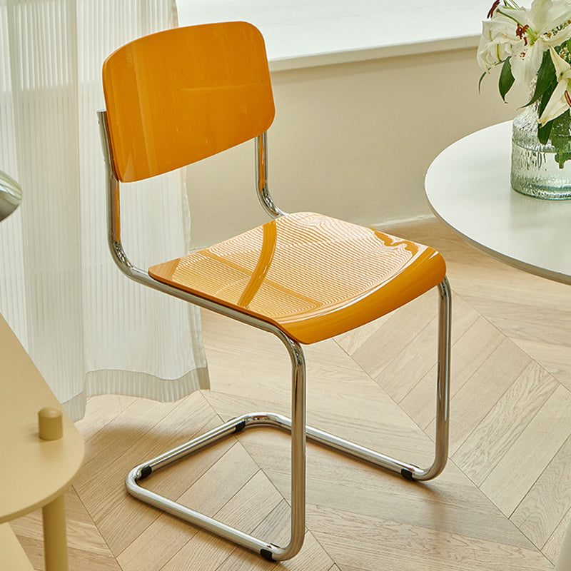 Modern Open Back Side Chair Plastic Armless Dining Chair with Metal Base