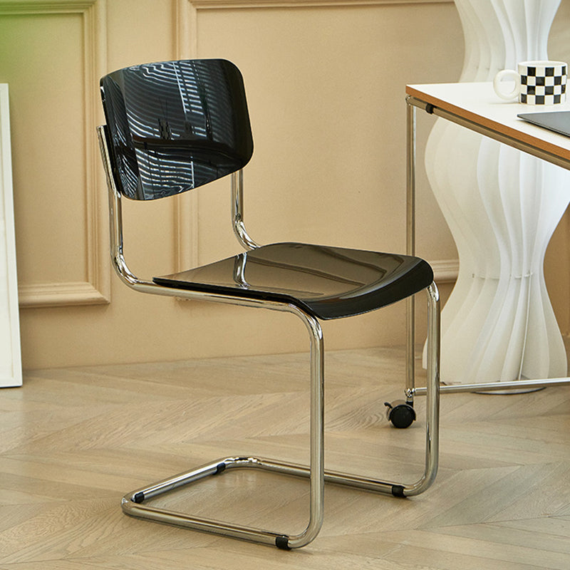 Modern Open Back Side Chair Plastic Armless Dining Chair with Metal Base