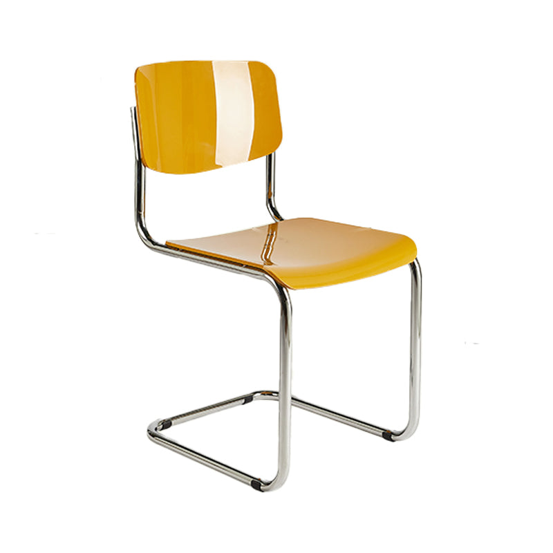 Modern Open Back Side Chair Plastic Armless Dining Chair with Metal Base
