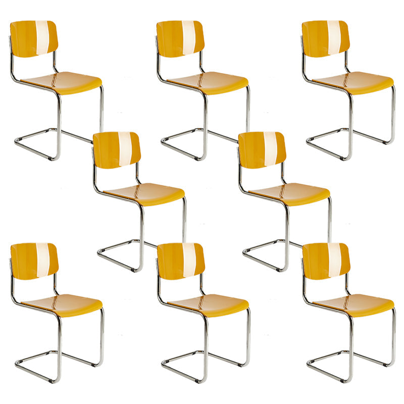 Modern Open Back Side Chair Plastic Armless Dining Chair with Metal Base