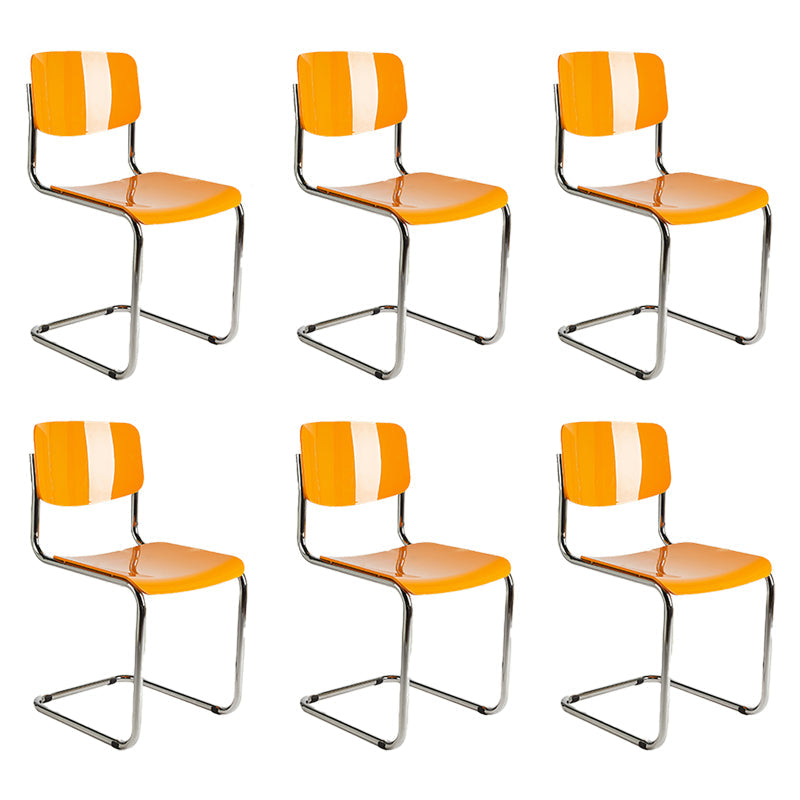 Modern Open Back Side Chair Plastic Armless Dining Chair with Metal Base