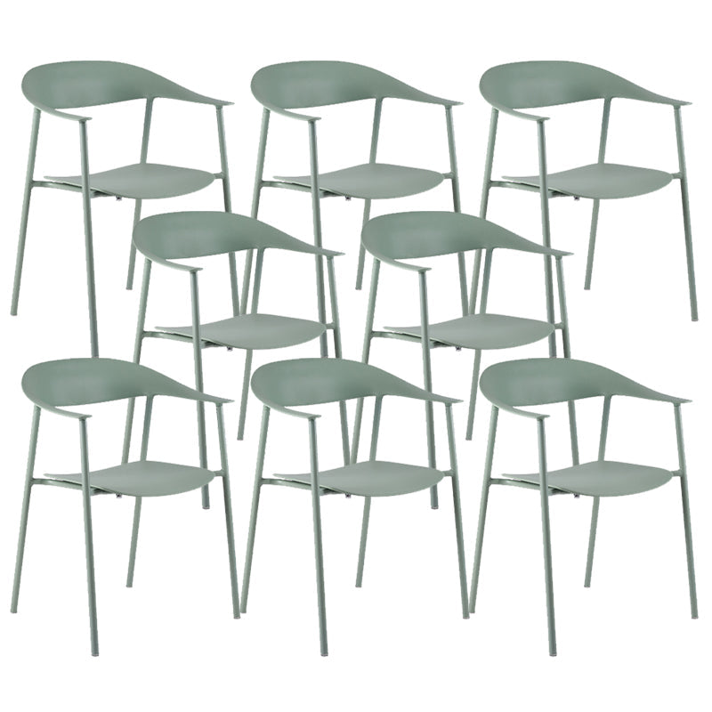 Moderne open achterzijde stoel plastic eetkamerstoel met metalen basis