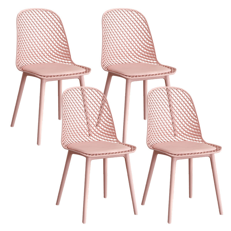 Nordic Cross Back Side Chair Plastic Indoor Chair for Dining Room Bedroom Pink 4 Piece Set Clearhalo 'Dining Chairs' 'Dining Tables & Seating' 'dining_chair' 'furn' 'furn_dining_chair' 'Furniture' 'Kitchen & Dining Furniture' 6138264
