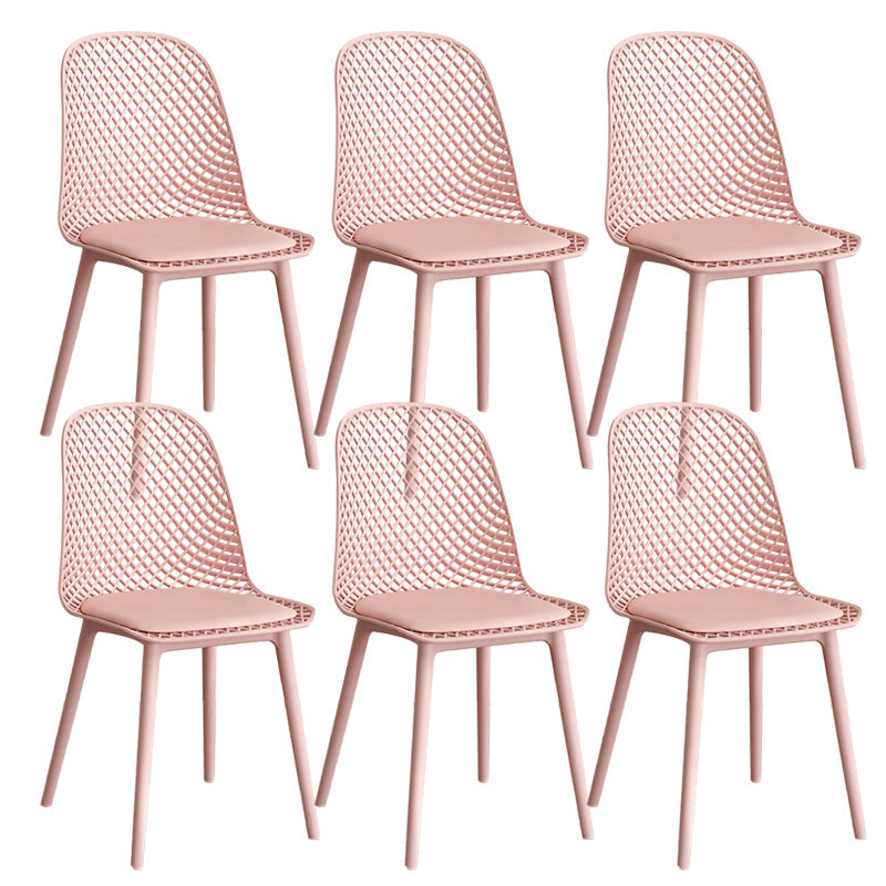 Nordic Cross Back Side Chair Plastic Indoor Chair for Dining Room Bedroom Pink 6 Piece Set Clearhalo 'Dining Chairs' 'Dining Tables & Seating' 'dining_chair' 'furn' 'furn_dining_chair' 'Furniture' 'Kitchen & Dining Furniture' 6138265