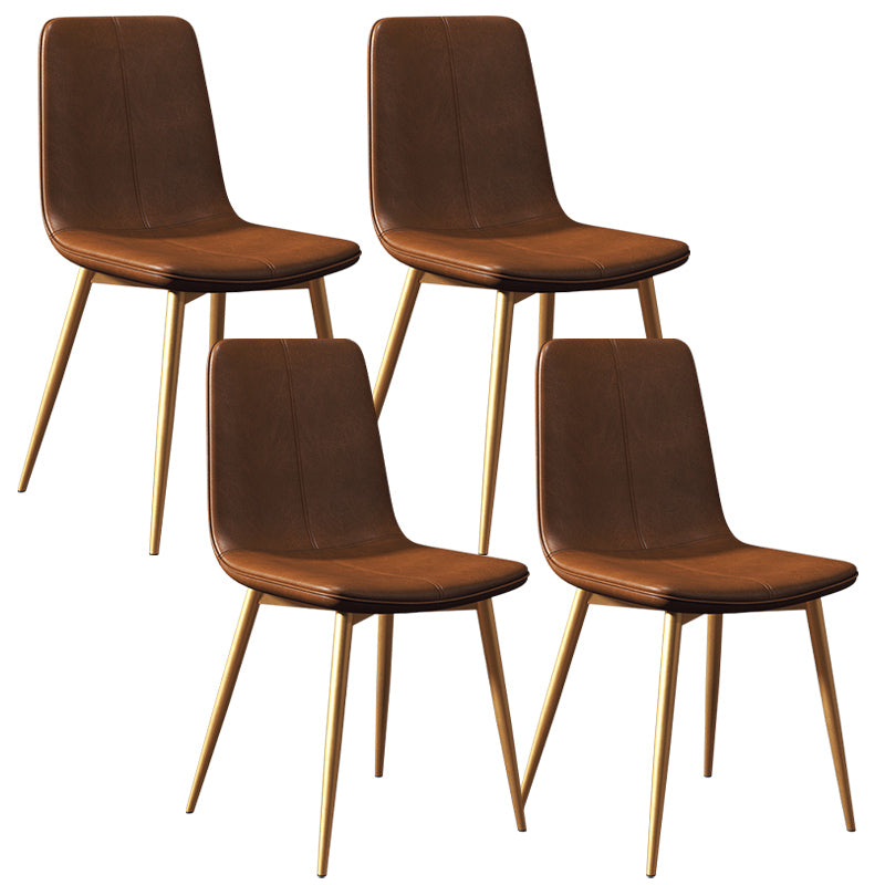 Glam -stijl eetkamerstoel faux lederen eetkamerstoel met metalen benen