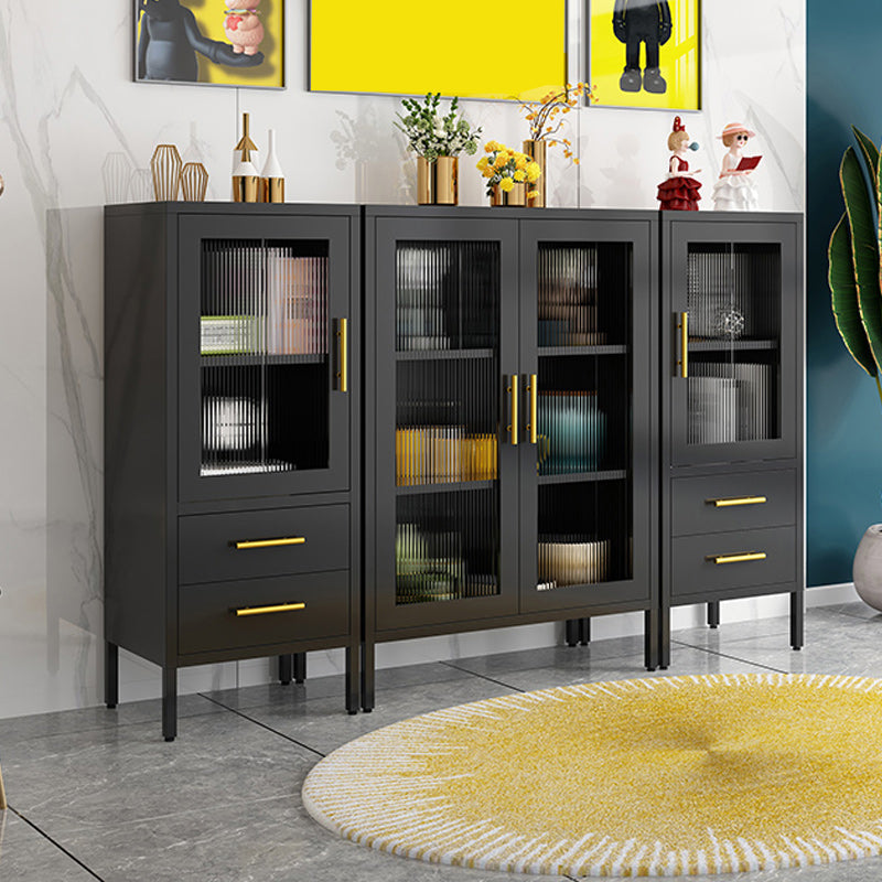 Contemporary Dining Server with Glass Doors Metal Buffet Server Clearhalo 'buffet_sideboard' 'Buffets & Sideboards' 'furn' 'furn_buffet_sideboard' 'Furniture' 'Kitchen & Dining Furniture' 6139043
