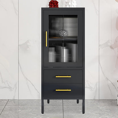 Contemporary Dining Server with Glass Doors Metal Buffet Server 16"L x 16"W x 40"H Black Clearhalo 'buffet_sideboard' 'Buffets & Sideboards' 'furn' 'furn_buffet_sideboard' 'Furniture' 'Kitchen & Dining Furniture' 6139052