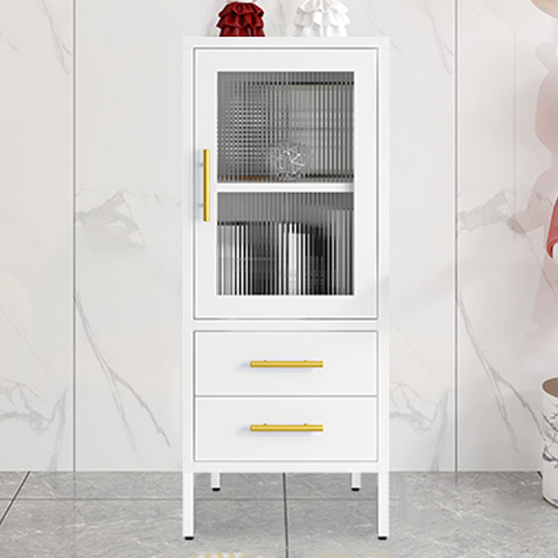 Contemporary Dining Server with Glass Doors Metal Buffet Server 16"L x 16"W x 40"H White Clearhalo 'buffet_sideboard' 'Buffets & Sideboards' 'furn' 'furn_buffet_sideboard' 'Furniture' 'Kitchen & Dining Furniture' 6139053