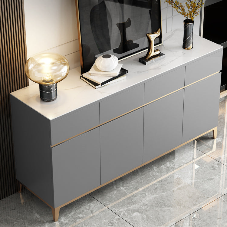 4 Drawer Buffet Sideboard Engineered Wood and Stone Sideboard Table Grey Clearhalo 'buffet_sideboard' 'Buffets & Sideboards' 'furn' 'furn_buffet_sideboard' 'Furniture' 'Kitchen & Dining Furniture' 6139158