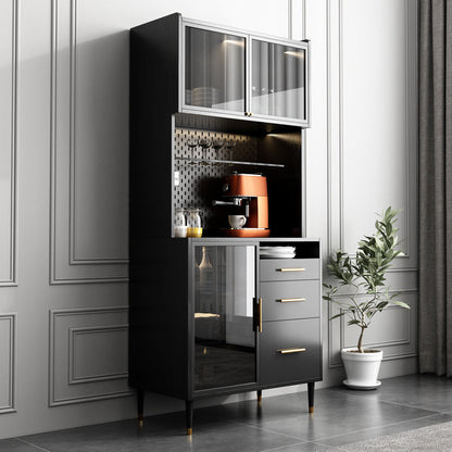 Black Engineered Wood Buffet Server with Drawers Modern Dining Server 25"L x 18"W x 71"H Clearhalo 'buffet_sideboard' 'Buffets & Sideboards' 'furn' 'furn_buffet_sideboard' 'Furniture' 'Kitchen & Dining Furniture' 6139199