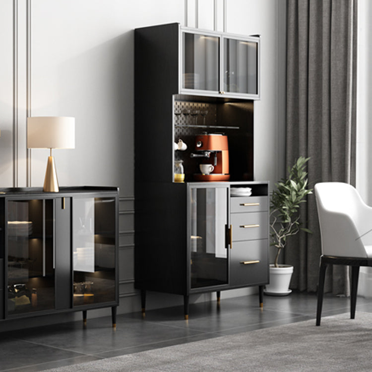 Black Engineered Wood Buffet Server with Drawers Modern Dining Server ...