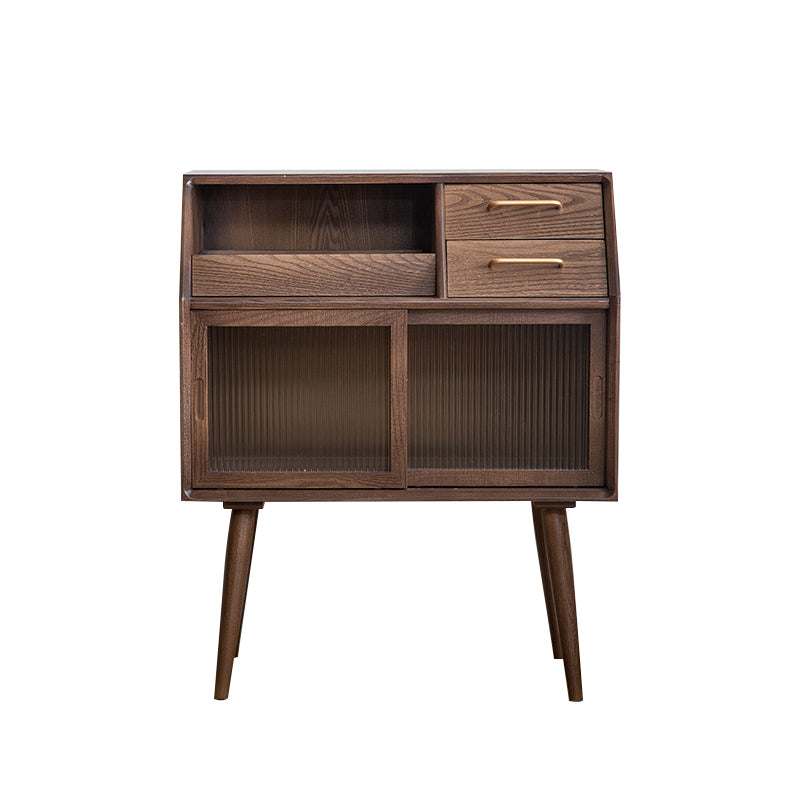 Pine Solid Wood Dining Server with Drawers 31.5"L Contemporary Buffet Server Walnut Clearhalo 'buffet_sideboard' 'Buffets & Sideboards' 'furn' 'furn_buffet_sideboard' 'Furniture' 'Kitchen & Dining Furniture' 6139409